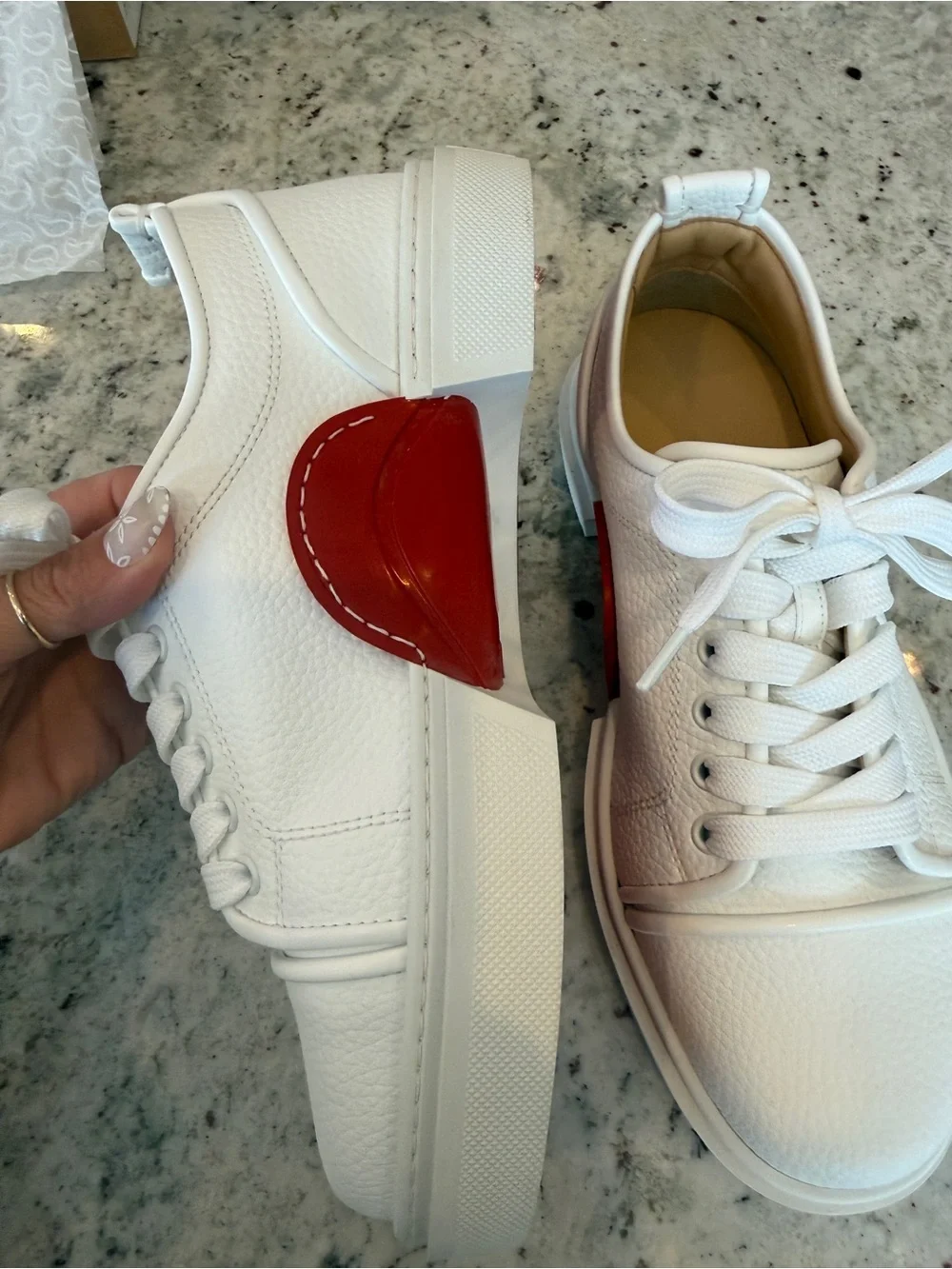 Christian Louboutin White Leather Low-Top Sneakers with Red Bottoms size 39